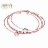 Rose Colour Bracelet Bangle Set Crystal Austrian Women Joyas