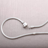 925 Sterling Silver Snake Chain Necklace Sparkling Heart Women Charms