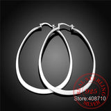 925 Silver Smooth Flat U Round Hoop Earrings Women Jewelry
