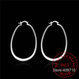925 Silver Smooth Flat U Round Hoop Earrings Women Jewelry