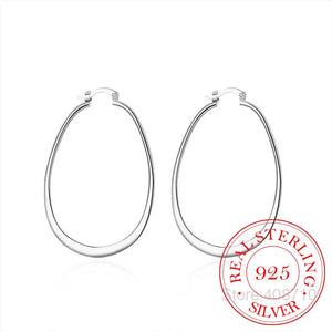 925 Silver Smooth Flat U Round Hoop Earrings Women Jewelry