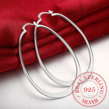 925 Silver Smooth Flat U Round Hoop Earrings Women Jewelry