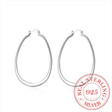 925 Silver Smooth Flat U Round Hoop Earrings Women Jewelry