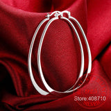 925 Silver Smooth Flat U Round Hoop Earrings Women Jewelry