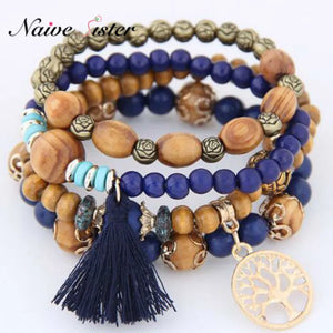 Vintage Tassel Tree of Life Charm Bracelet for Women Beaded Jewelry