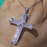 Hot Cross Pendant Jewelry Clear Zircon 925 Silver Women Bridal Necklace