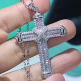 Hot Cross Pendant Jewelry Clear Zircon 925 Silver Women Bridal Necklace