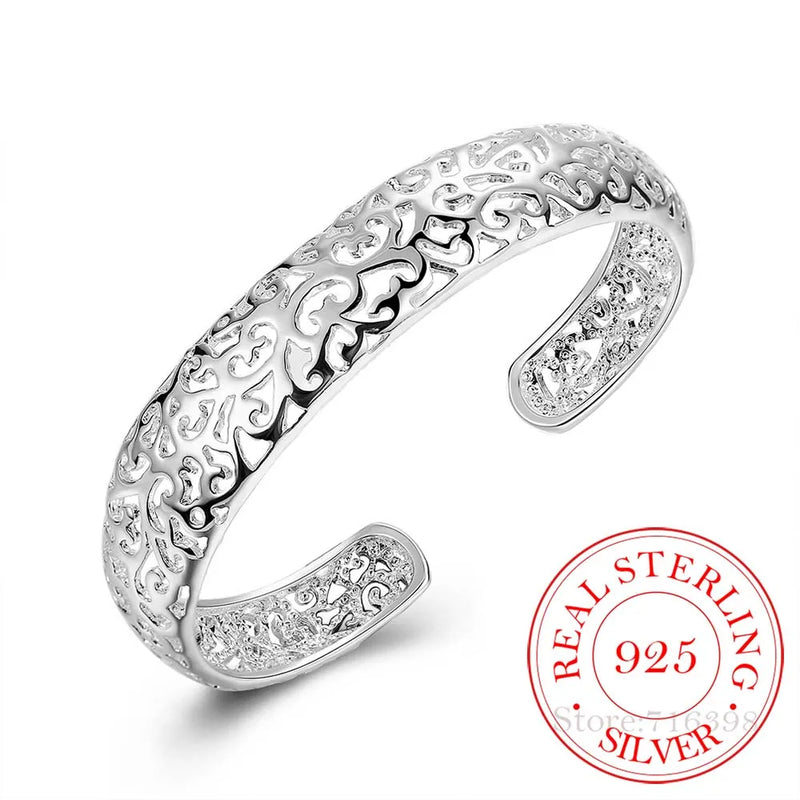 Ethnic Hollow Flowers Bangles 925 Sterling Silver Indian Jewelry
