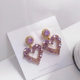 Purple Rhinestone Heart Clip-on Earrings, No Hole Temperament