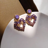 Purple Rhinestone Heart Clip-on Earrings, No Hole Temperament
