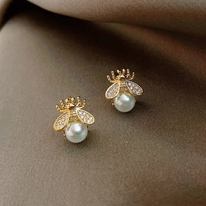Simulated-pearl Little Bee Stud Earrings For Women