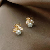 Simulated-pearl Little Bee Stud Earrings For Women
