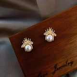 Simulated-pearl Little Bee Stud Earrings For Women