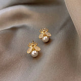 Simulated-pearl Little Bee Stud Earrings For Women