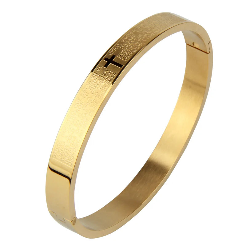 Scripture Cuff Bracelet Steel Bangle Spanish Men Women Jewelry