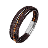 Men Leather Bracelet Natural Stone Woven Multilayer Boho Bracelet