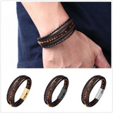 Men Leather Bracelet Natural Stone Woven Multilayer Boho Bracelet