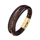 Men Leather Bracelet Natural Stone Woven Multilayer Boho Bracelet