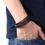 Men Leather Bracelet Natural Stone Woven Multilayer Boho Bracelet
