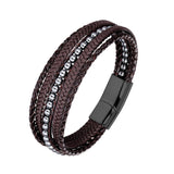 Men Leather Bracelet Natural Stone Woven Multilayer Boho Bracelet