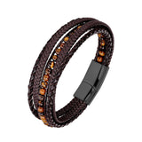 Men Leather Bracelet Natural Stone Woven Multilayer Boho Bracelet