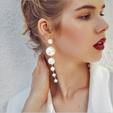 Pearl Long Earrings Flat Round Pearl Jewelry Women Adds Charming Pendant