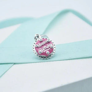 Pink Birthday Cake Dangle Charms 925 Sterling Silver Bead for Jewelry Making
