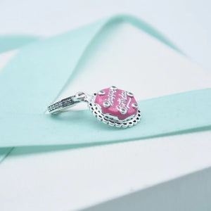 Pink Birthday Cake Dangle Charms 925 Sterling Silver Bead for Jewelry Making