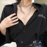 Adjustable Silver Snake Necklace Punk Hip Hop Metal Multi-Function Jewelry