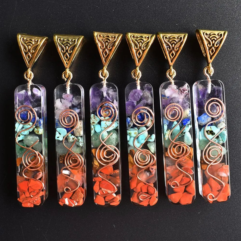 7 Color Stone Pillar Charms Pendants 6pcs
