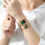 Green Malachite Crystal Bracelet, Rhinestone Circle Bar Bangle