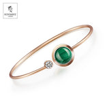 Green Malachite Crystal Bracelet, Rhinestone Circle Bar Bangle