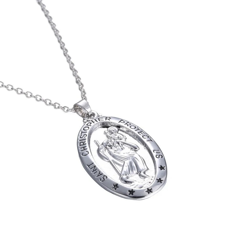 Vintage St. Christopher Oval Pendant Necklace for Women