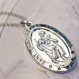 Vintage St. Christopher Oval Pendant Necklace for Women