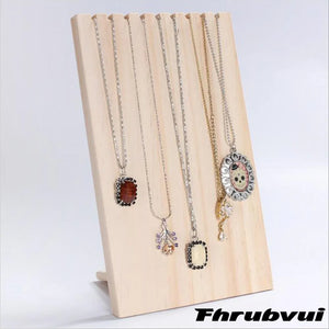 Wooden Necklace Display Stand Jewelry Organizer with 9 Hooks