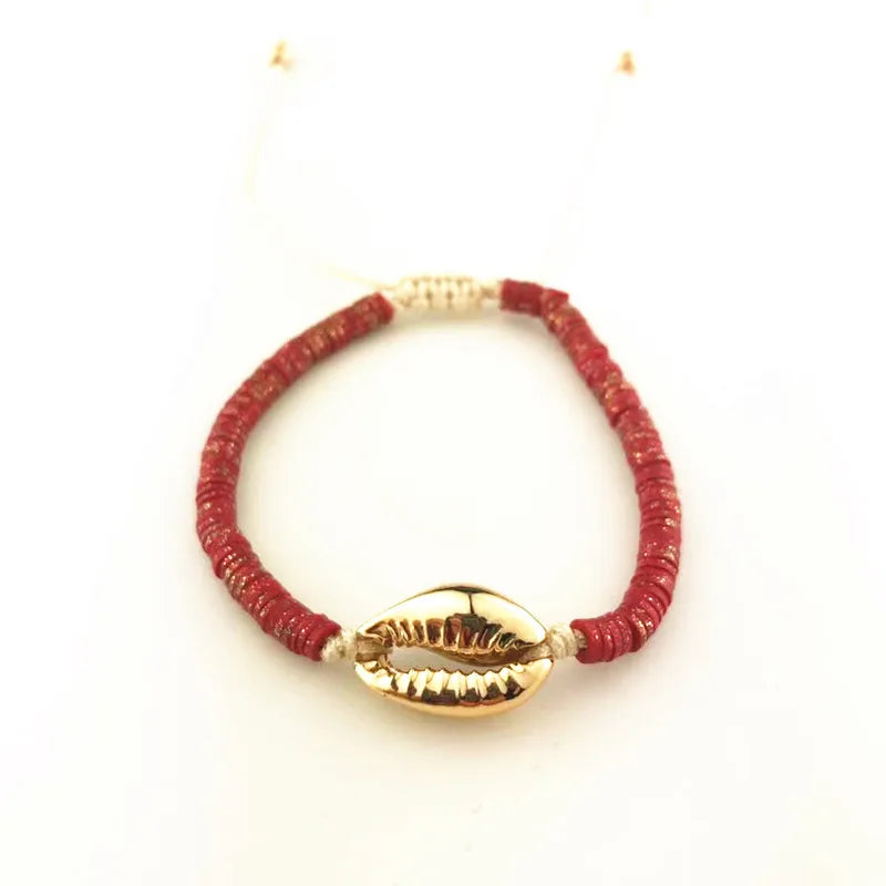 Silver-Gold Cowrie Shell Bracelet Beach Bohemian Bangle