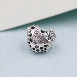 Bee Happy Honeycomb Heart Charm 925 Silver DIY Bracelet Jewelry