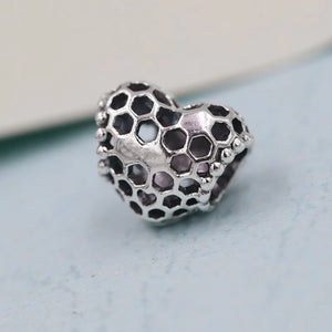 Bee Happy Honeycomb Heart Charm 925 Silver DIY Bracelet Jewelry