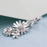 Spring Daisy Flower Bouquet Dangle Charm 925 Sterling Silver