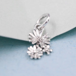 Spring Daisy Flower Bouquet Dangle Charm 925 Sterling Silver