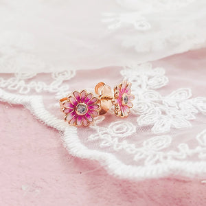 Pink Daisy Flower Stud Earrings 925 Sterling Silver S925 Brincos