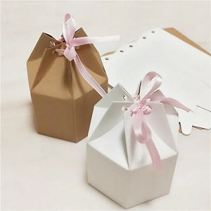 10pcs Hexagonal Carton Wedding Candy Box Jewelry Accessories 9.5*6.8cm