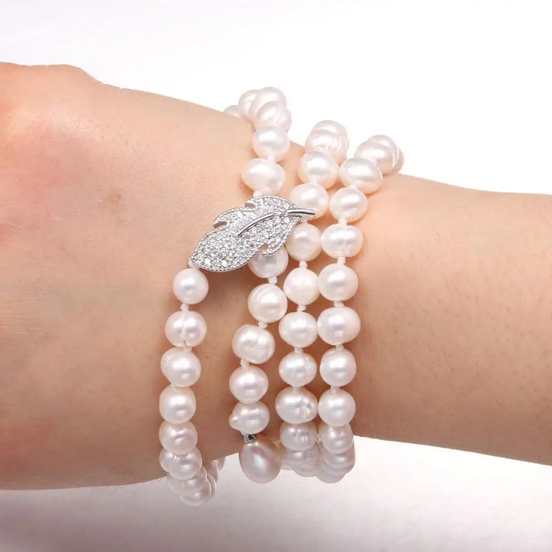 Potato-shaped Pearl Necklace with Gemstone Charms for Women