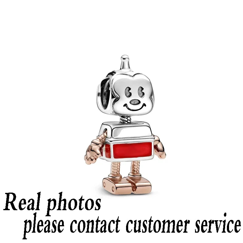925 Sterling Silver Mouse 1:1 Robot Series Charm for DIY Bracelet Gift