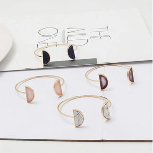 Natural Stone Moon Cuff Bangle For Women
