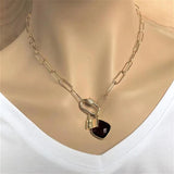 Crystal Pendant Necklace Gothic Punk Chain Lock Neck Decoration
