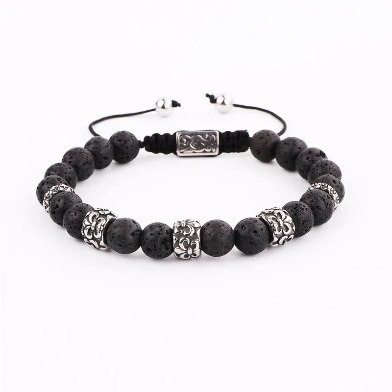 Vintage Stainless Steel Men Bracelet with Stone Beads