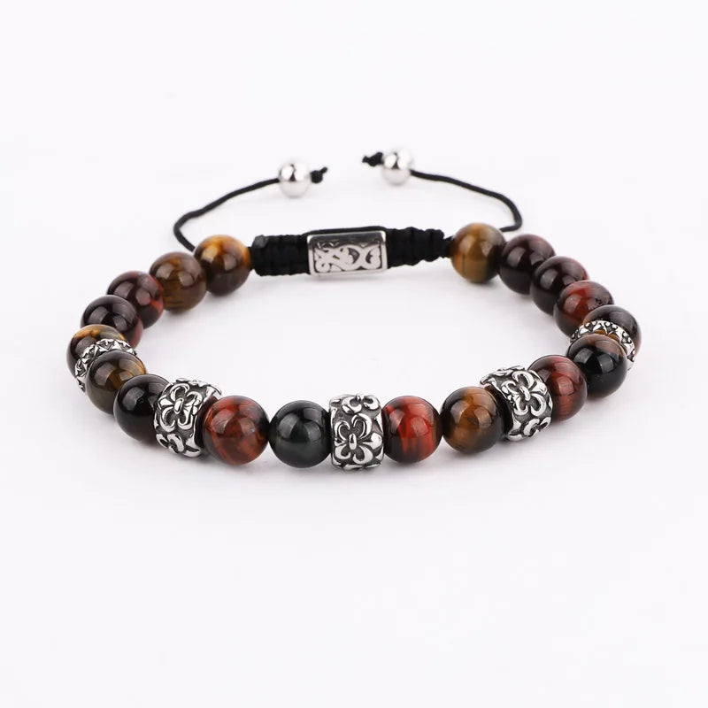 Vintage Stainless Steel Men Bracelet with Stone Beads