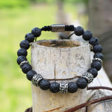 Vintage Stainless Steel Men Bracelet with Stone Beads