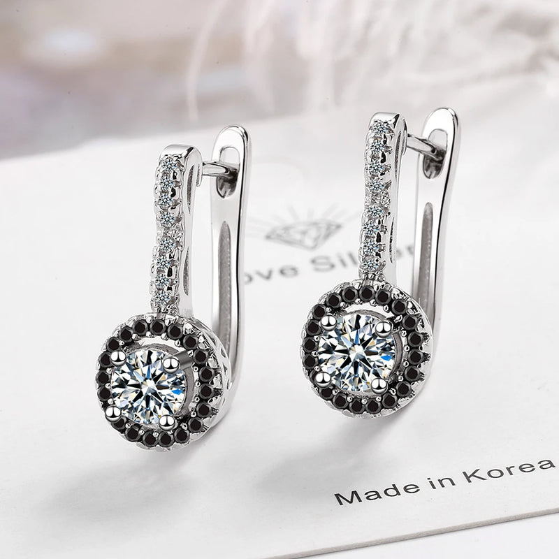 925 Silver Engagement Hoop Earrings Black&White Stone Jewelry Brincos